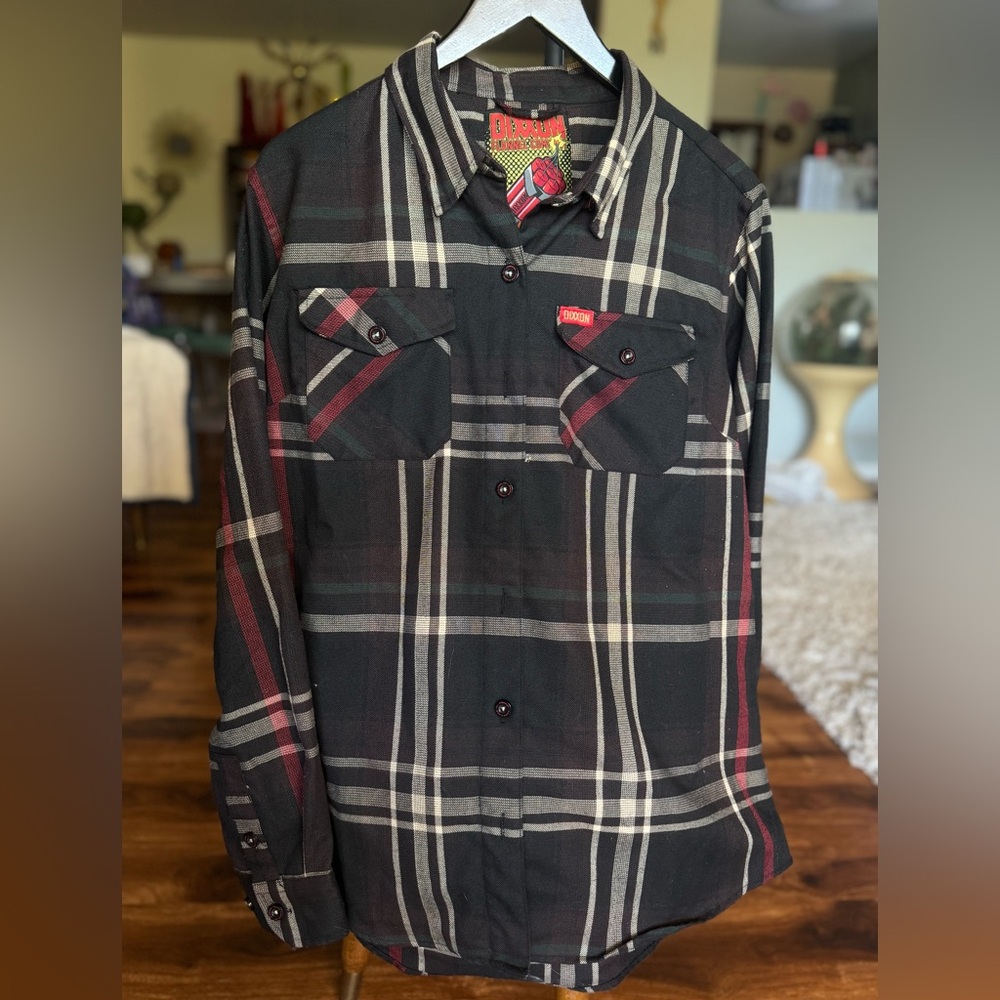 DIXXON Women's Black and Burgundy Plaid Button-Up Shirt